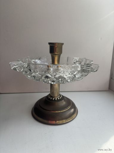 Подсвечник винтажный с хрустальной пепельницей для сигар