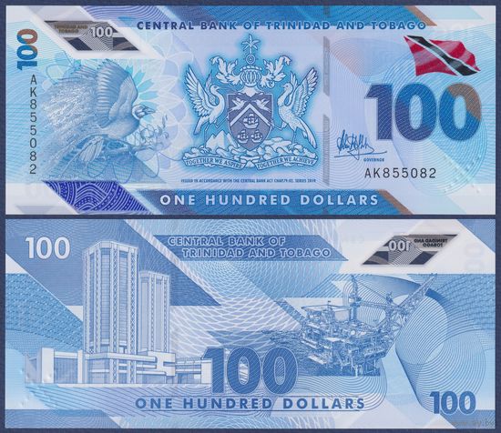Тринидад и Тобаго, 100 долларов 2019 г., P-W65 (полимер), UNC