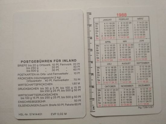 Карманный календарик . 1988 год