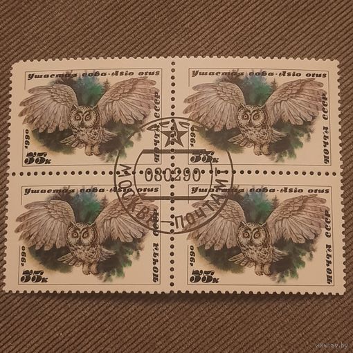 СССР 1990. Ушастая сова. Квартблок