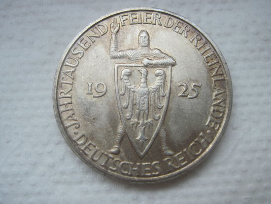 Германия 3 марки 1925 года D Тысячелетие Рейнланда UNC +красивая патина