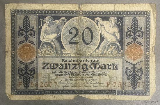 Банкнота 20 марок 1915 год. Германская империя.