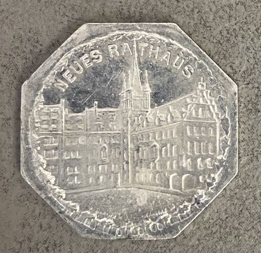 Германия Нюрнберг нотгельд 20 пфеннигов 1921 . Новой Ратуши. трамвайный жетон