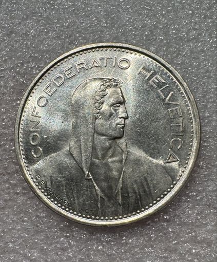 5 Франков 1966 Швейцария гельветика яркий блеск серебро