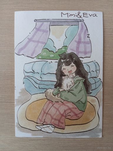 О-9. ПОДПИСАННАЯ ОТКРЫТКА. КИТАЙ. МИМИ И ЕВА. КОТ.