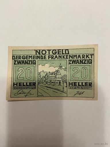 Нотгельд 20 геллеров 1920 год. Франкенмаркт. Австрия - 2201
