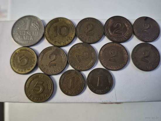 Сборный лот марок и пфеннингов Германия. Лот состоит из 13-ти монет. Монеты не чищены. 45264