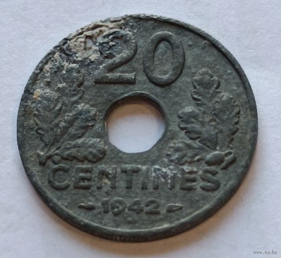 Франция. 20 сантимов 1942 года.