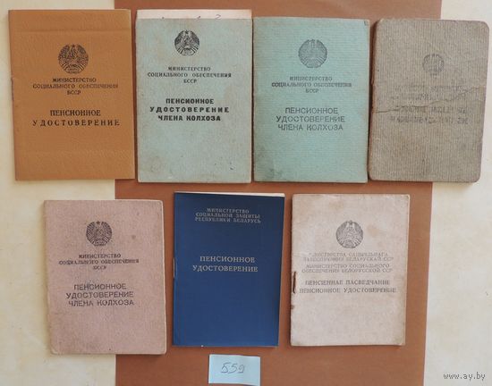 Пенсионные удостоверения (1991, 1984, 1977, 1998, 1971, 1968, 1965)