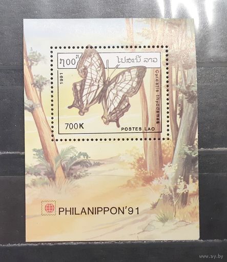 Лаос. 1991 год. Фауна. Бабочки (блок) (1381)