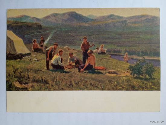 1954. пионеры, дети. Медвецкий. На привале