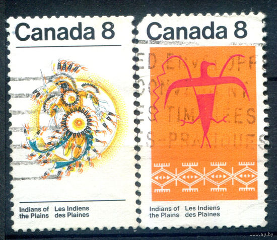 Канада - 1972г. - индейцы, национальные костюмы, символика - 2 марки - полная серия, гашёные [Mi 511-512]. #3-WB-90-A-2