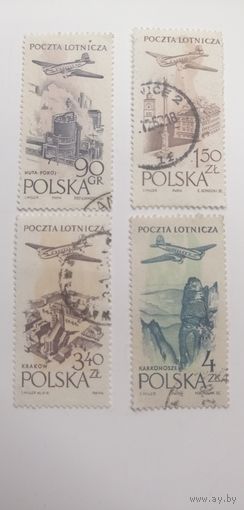 Польша 1957.  Самолет над городами и пейзажами