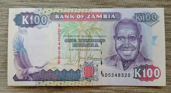 Werty71 Замбия 100 квача 1991 UNC банкнота