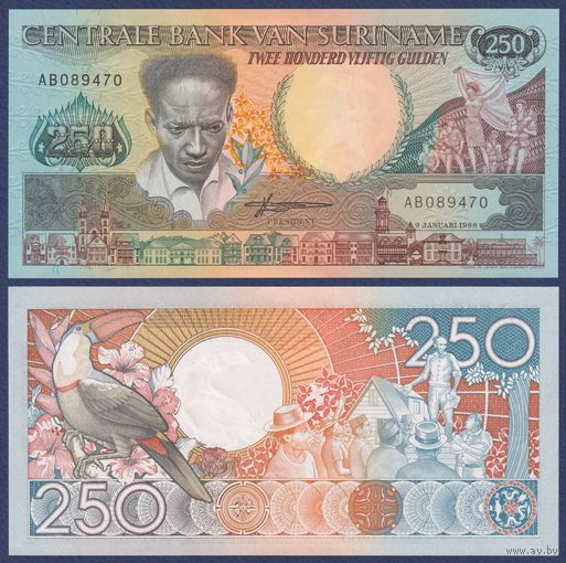 Суринам, 250 гульденов 1988 г., P-134 (AB, революционер Антон де Ком), UNC