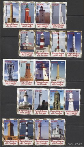 Конго 2011** Маяки серия 20 марок (5 сцепок по 4 марки)