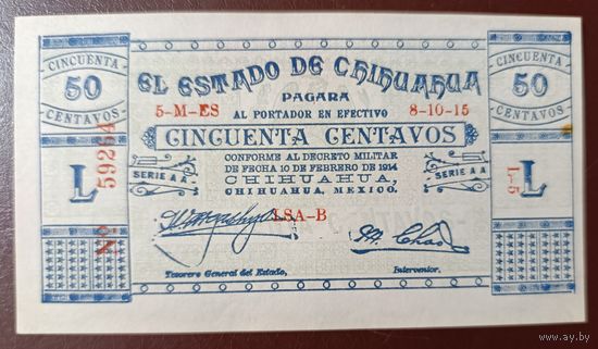 50 сентаво 1914 года - Мексика - штат Чихуахуа - aUNC-UNC