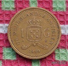 Антильские острова 1 гульден 1989 года, AU. Нидерланды.