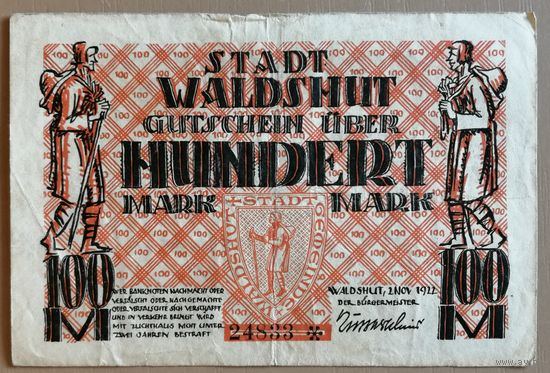 Германия 100 марок 1922 год город Вальдсхут (Waldshut)
