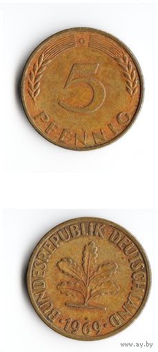 5 пфеннигов Германия 1969 года(G)