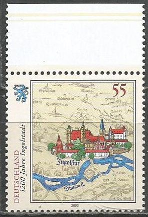 Германия. 1200 лет г.Ингольштадту. Старая карта. 2006г. Mi#2526.