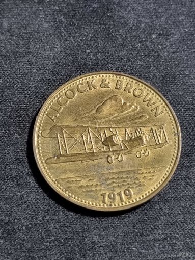 Жетон Shell История воздухоплавания. Алкок и Браун 1919