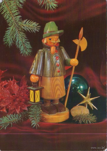 Подписанная открытка 1981г. ГДР "С Рождеством и Новым годом! Рождественская игрушка. Часовой"
