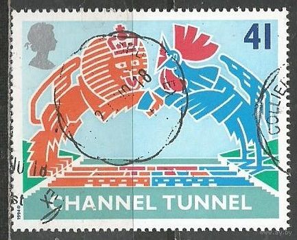 Британия. Открытие туннеля под Ла-Маншем. Символика-Лев и Петух. 1994г. Mi#1514.