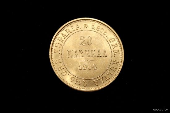 20 марок 1904 г. Финляндия (Российская Империя), Николай II. Штемпельный блеск!