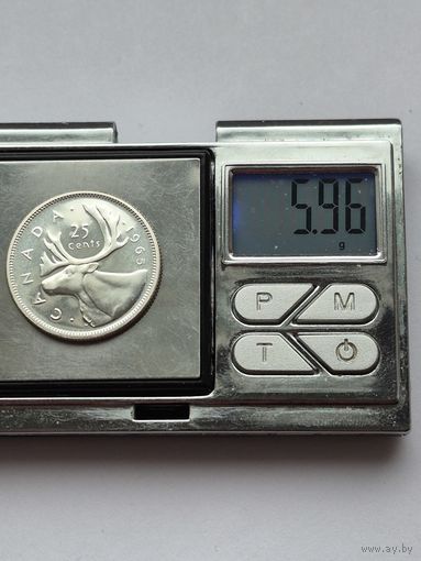 25 центов 1965 года. Канада, Королева Елизавета II (1953 - 2025). Серебро 800. Монета не чищена. H45606.