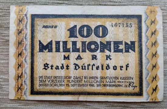 Werty71 Германия 100000000 марок 1923 100 миллионов банкнота Эссен Дюссельдорф
