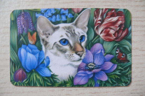 Календарик, 2017, Кот в цветах (художник - Гармашова Ирина - не указан).