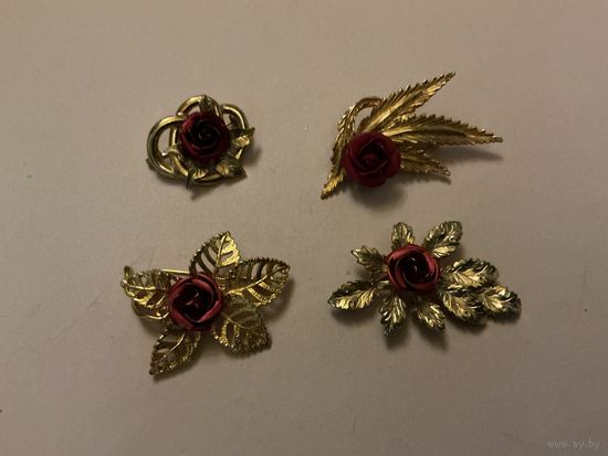 Брошь Красная Роза эмаль Германия винтаж