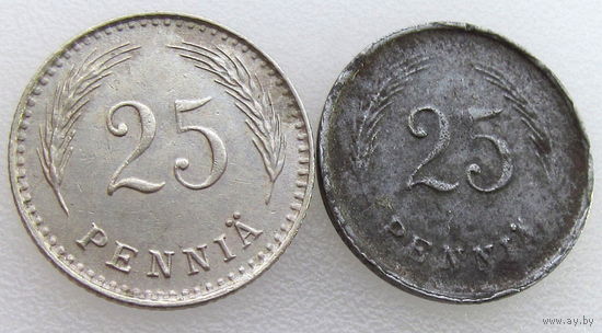 Финляндия, 2 монеты 25 пенни 1921, 1944 гг. состояние XF