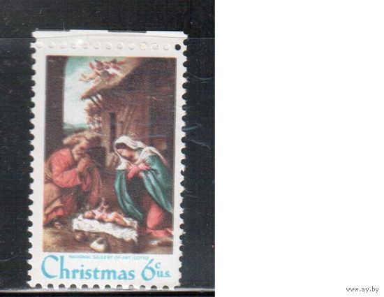 США-1970, (Мих.1016) , ** , Рождество, Живопись(одиночка)