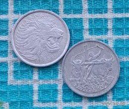 Эфиопия 1 цент, UNC. Лев. Пахарь.