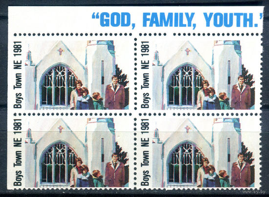 США, виньетки - 1981г. - Рождество, Новый Год. Boys Town - 1 кварт - MNH, 1 марка MH. Без МЦ!