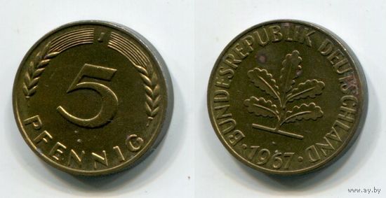 Германия. 5 пфеннигов (1967, буква J)