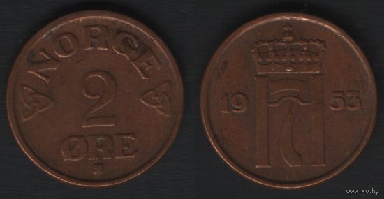 Норвегия km399 2 эре 1953 год (nf01