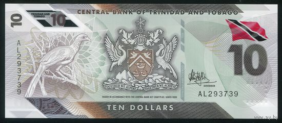Тринидад и Тобаго 10 долларов 2020 г. P62. Серия AL. Полимер. UNC