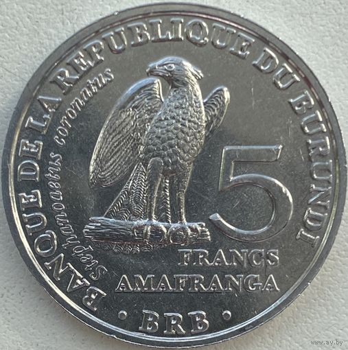 Бурунди 5 франков 2014 г. Птицы. Венценосный орёл