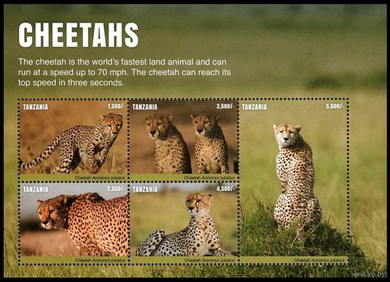2017 Танзания 5387-5391KL Кошки - Гепард 26,50 евро