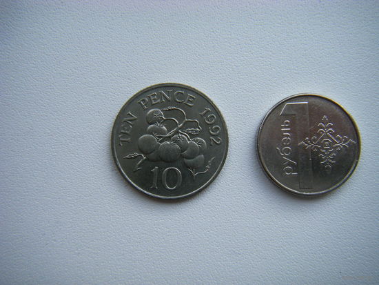 Остров Гернси 10 пенсов 1992г.