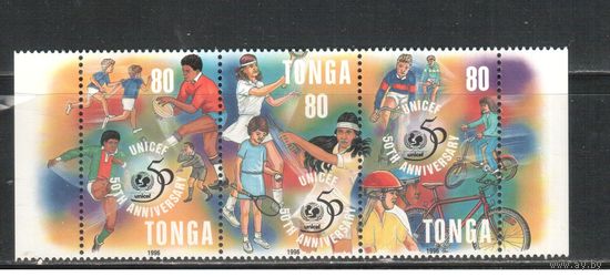 Тонга-1996, (Мих.1435-1437)  **   , Спорт, Футбол, Теннис, Велоспорт(полная серия)