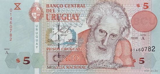 Werty71 Уругвай 5 песо 1998 UNC банкнота