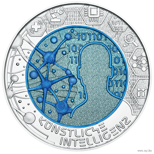 Австрия 25 евро 2019г. "Искусственный интеллект". Монета в капсуле; подарочном футляре; номерной сертификат; коробка. СЕРЕБРО 9,0гр.; НИОБИЙ 6,5гр.