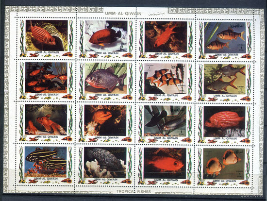 Умм-эль-Кайвайн - 1972г. - рыбки - 1 малый лист - полная серия, MNH [Mi 1466-1481]. #O-Bl-Z-2-1