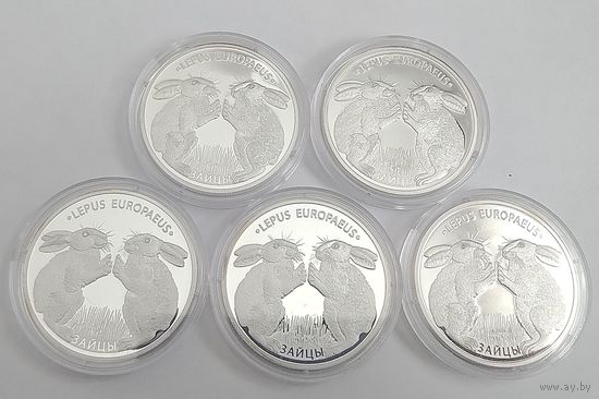 1oz Серебро, Беларусь 2014г. ( 5 монет )