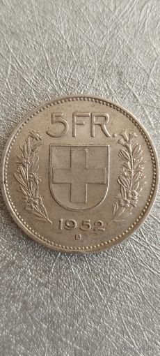 Пять швейцарских франков 1952 год