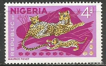 Нигерия. Леопард и детёныши. 1965г. Mi#180.